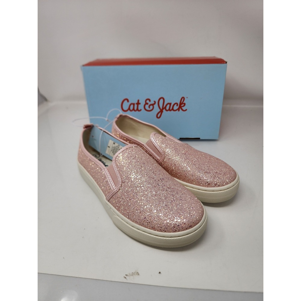 Cat & Jack Girls Glitter Slip On Sneakers Pink Casual Size 5